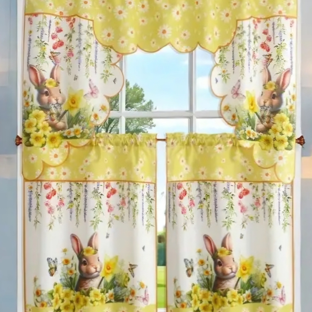 Floral Bunny Kitchen Curtain Set